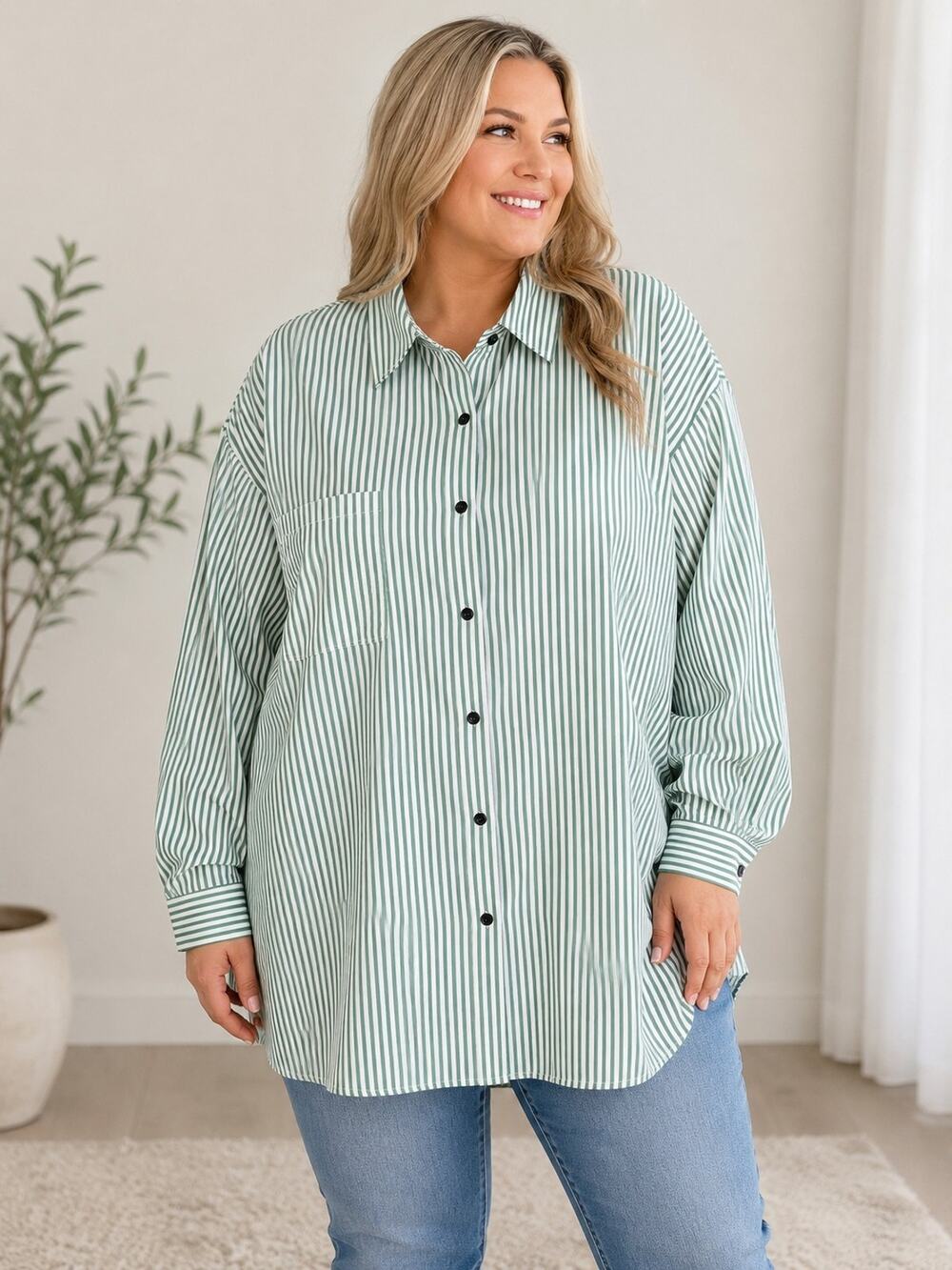 Women's 5X Striped Button Down Shirt Long Sleeve